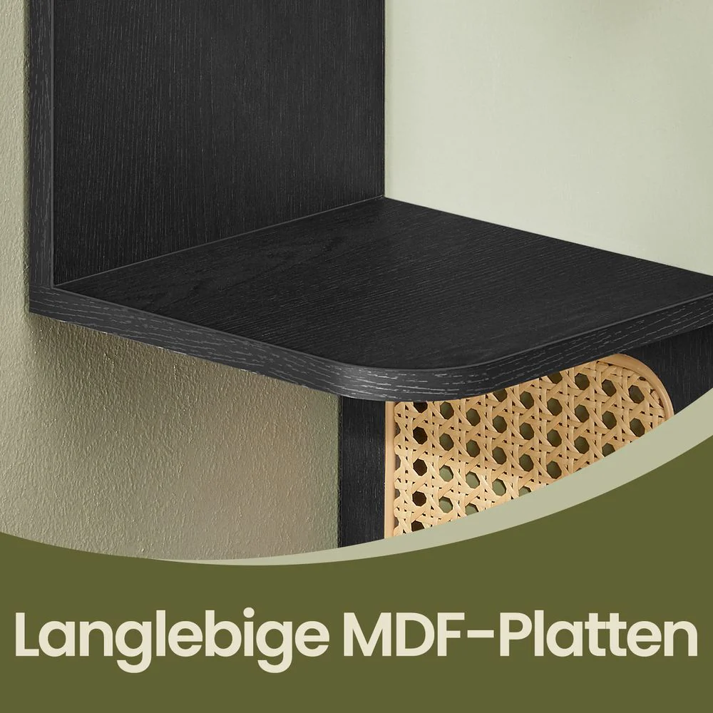 BOHO Wandrek met Rattanlook – Zwevend Zigzag Wandmeubel – 126 cm Hoog – Zwart of Wit – Tot 25 kg Draagvermogen - Image 4
