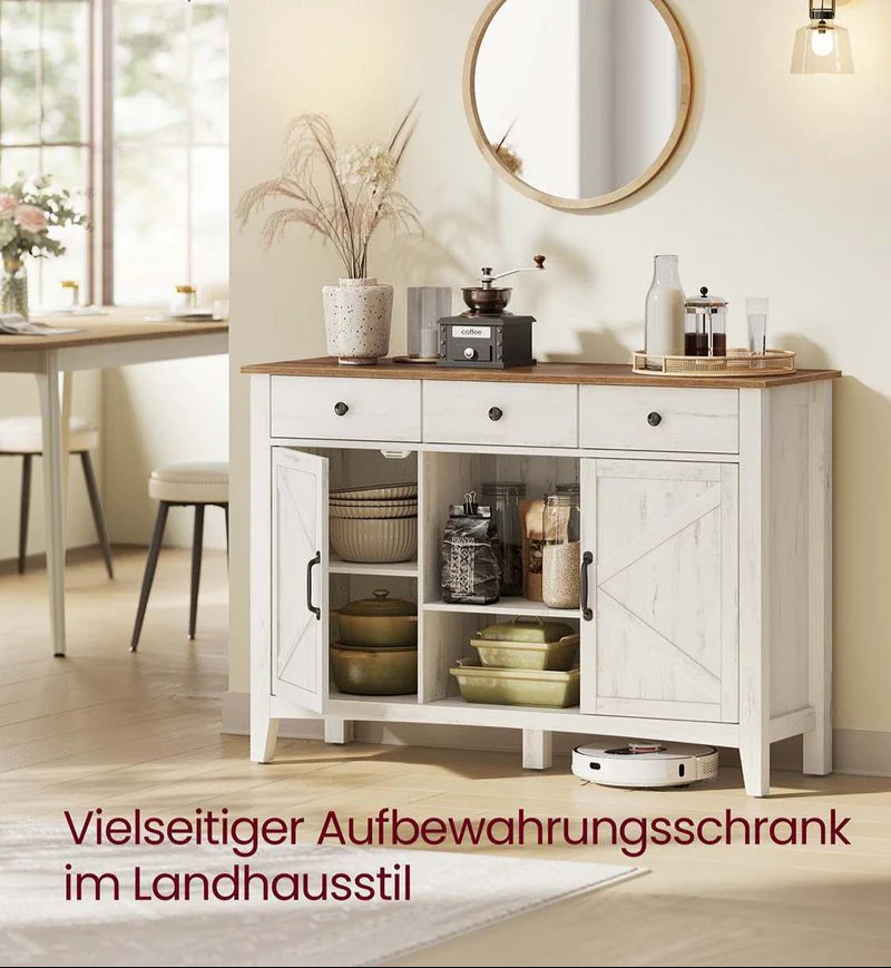 Buffetkast met Veel Opbergruimte – Dressoir in Landhuisstijl – Kabelbeheer & Verstelbare Planken - Image 2