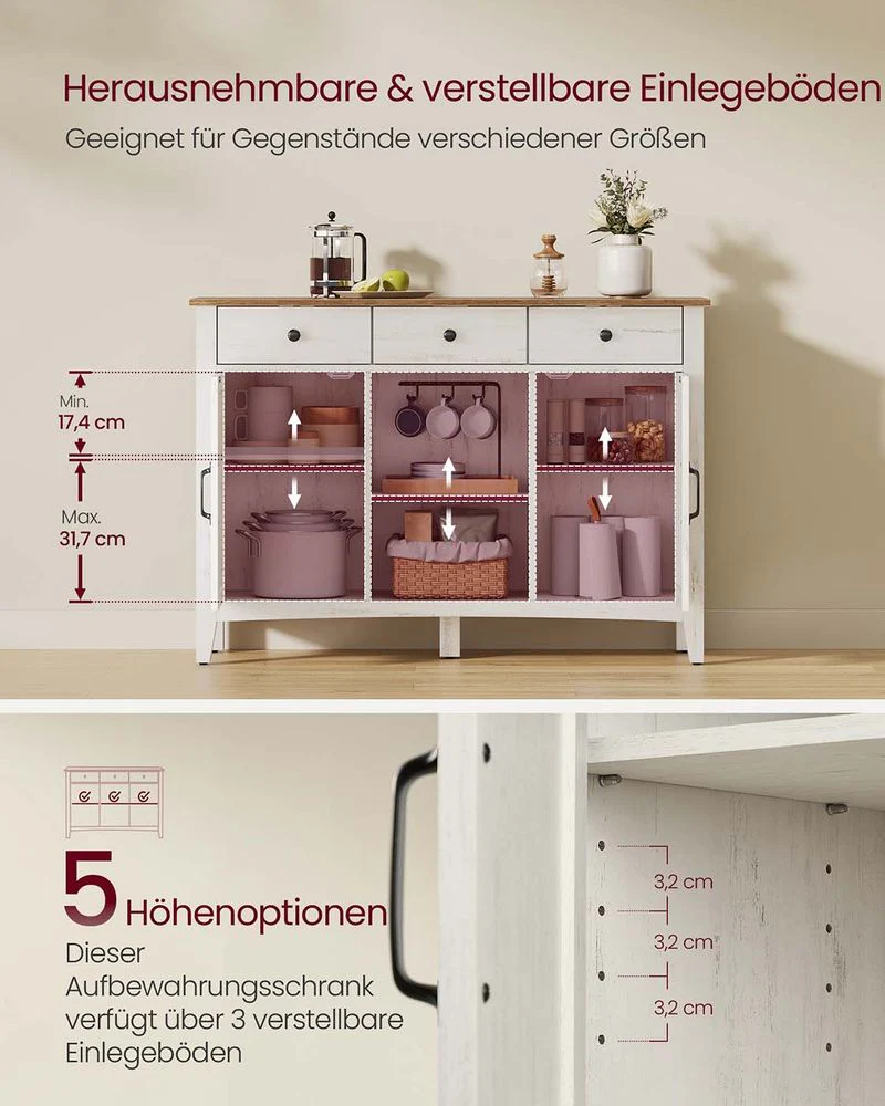 Buffetkast met Veel Opbergruimte – Dressoir in Landhuisstijl – Kabelbeheer & Verstelbare Planken - Image 4