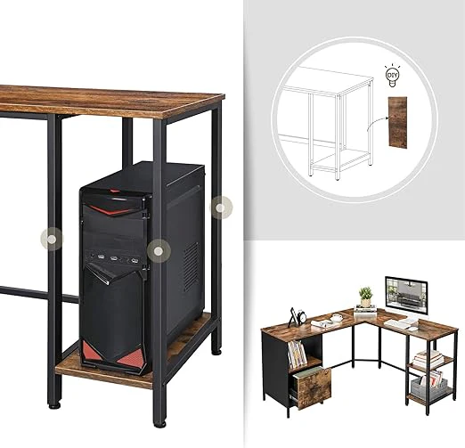 Bureau L-vormig - Computerbureau met 2 planken - Mappenlade - Image 3