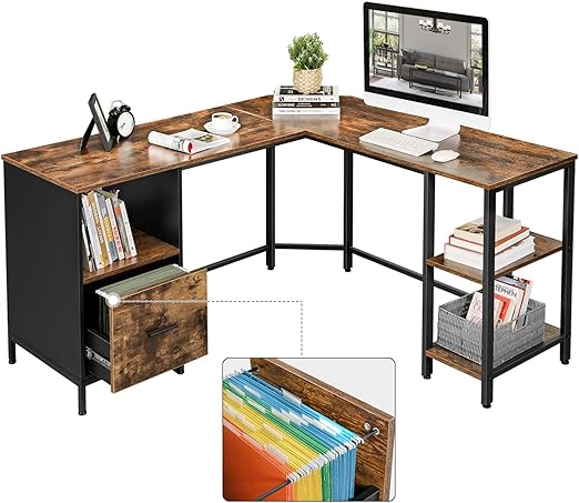 Bureau L-vormig - Computerbureau met 2 planken - Mappenlade - Image 4