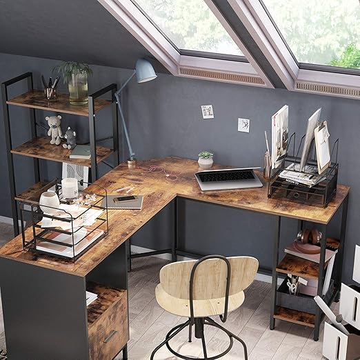 Bureau L-vormig - Computerbureau met 2 planken - Mappenlade - Image 5