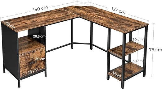 Bureau L-vormig - Computerbureau met 2 planken - Mappenlade - Image 6