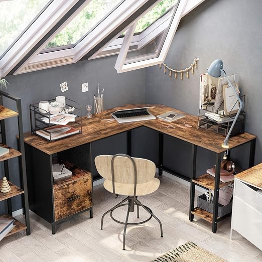 Bureau L-vormig - Computerbureau met 2 planken - Mappenlade - Image 7