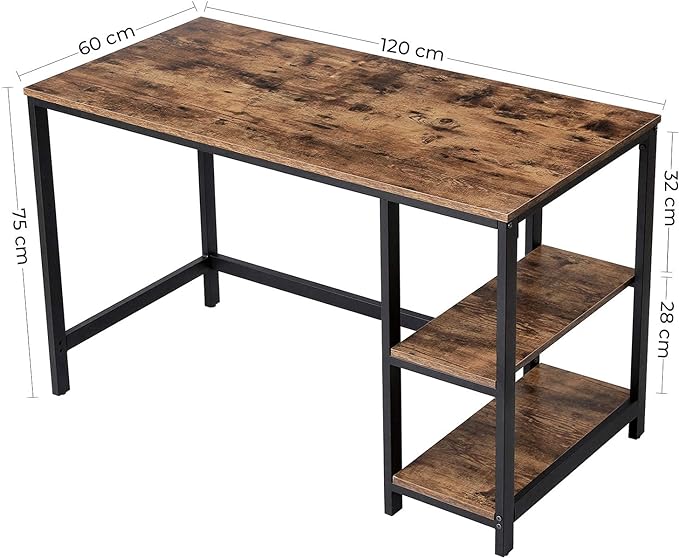 Bureau - Computertafel - Bureautafel met 2 legplanken rechts of links - Industrieel ontwerp - Image 4