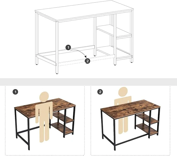 Bureau - Computertafel - Bureautafel met 2 legplanken rechts of links - Industrieel ontwerp - Image 5