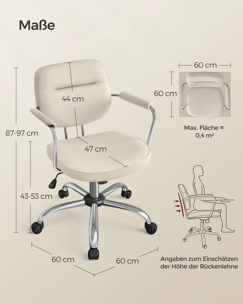 Bureaustoel Kunstleer – Ergonomisch, Draaibaar en in Hoogte Verstelbaar – Met Schommelfunctie en Brede Armleuningen - Image 11