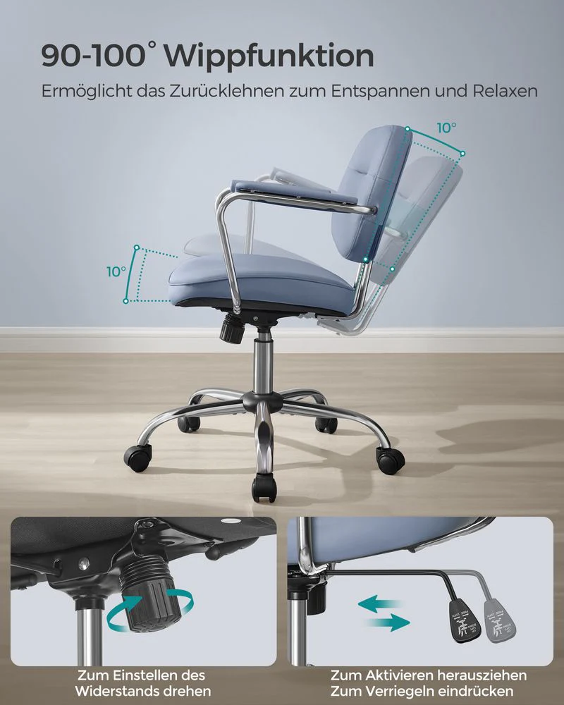 Bureaustoel Kunstleer – Ergonomisch, Draaibaar en in Hoogte Verstelbaar – Met Schommelfunctie en Brede Armleuningen - Image 9