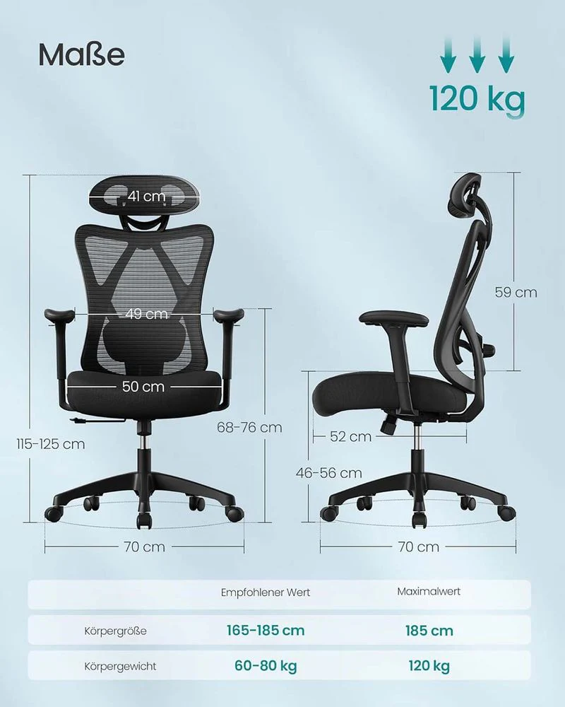 Ergonomische Bureaustoel – Verstelbare Hoofdsteun En Lendensteun – Mesh Office Chair – Belastbaar Tot 150 kg - Image 6