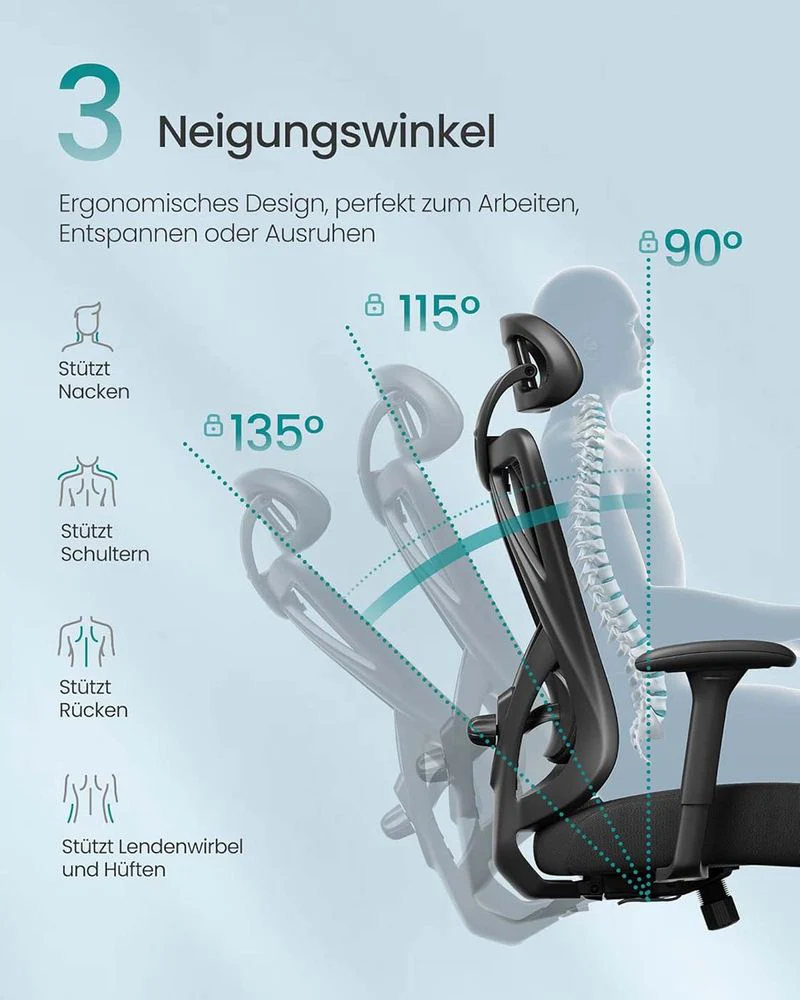 Ergonomische Bureaustoel – Verstelbare Hoofdsteun En Lendensteun – Mesh Office Chair – Belastbaar Tot 150 kg - Image 7