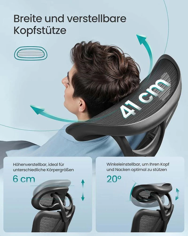 Ergonomische Bureaustoel – Verstelbare Hoofdsteun En Lendensteun – Mesh Office Chair – Belastbaar Tot 150 kg - Image 9