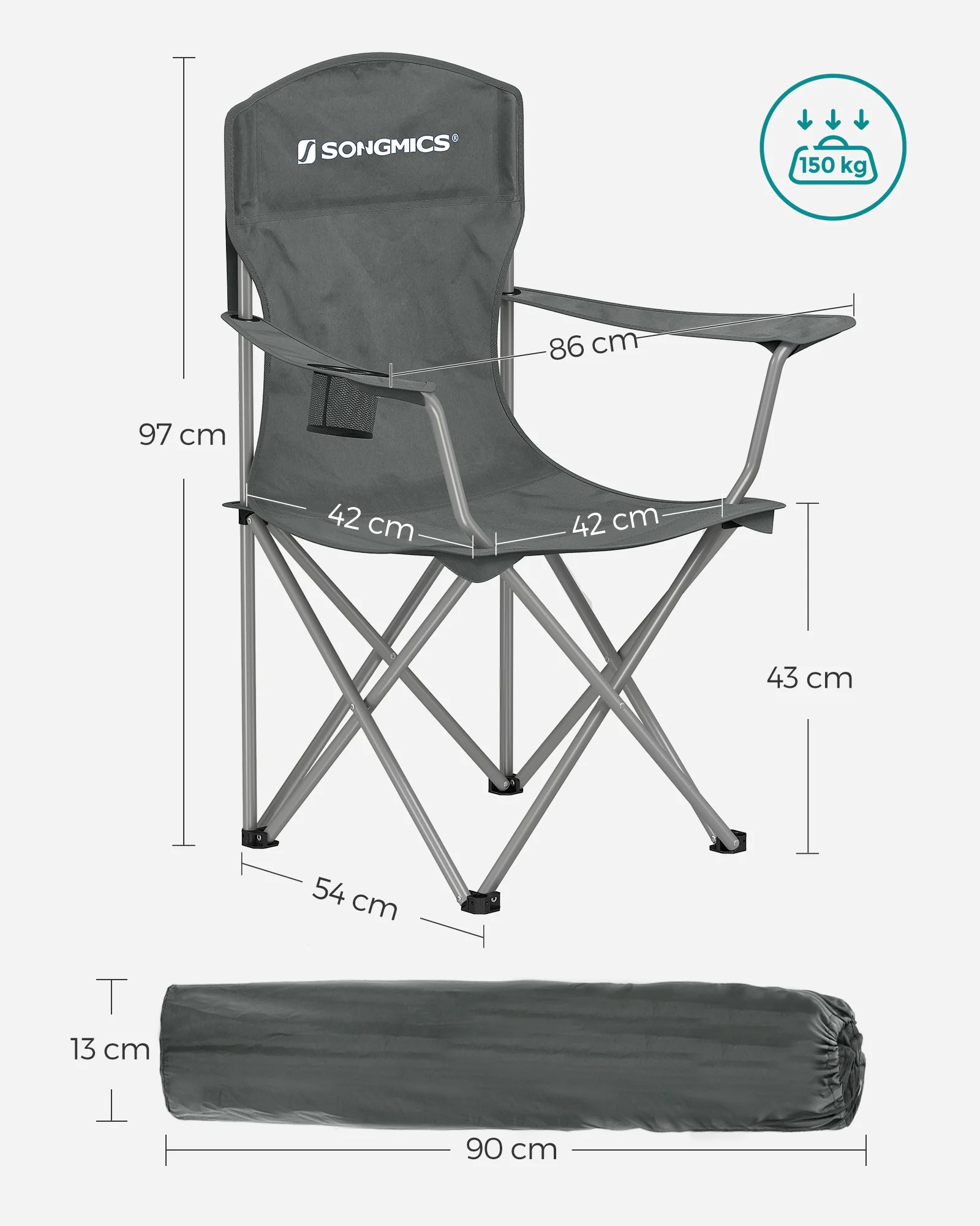 Campingstoel – Opklapbaar – Comfortabel en stevig – Bekerhouder – Maximaal draagvermogen 150 kg - Image 6