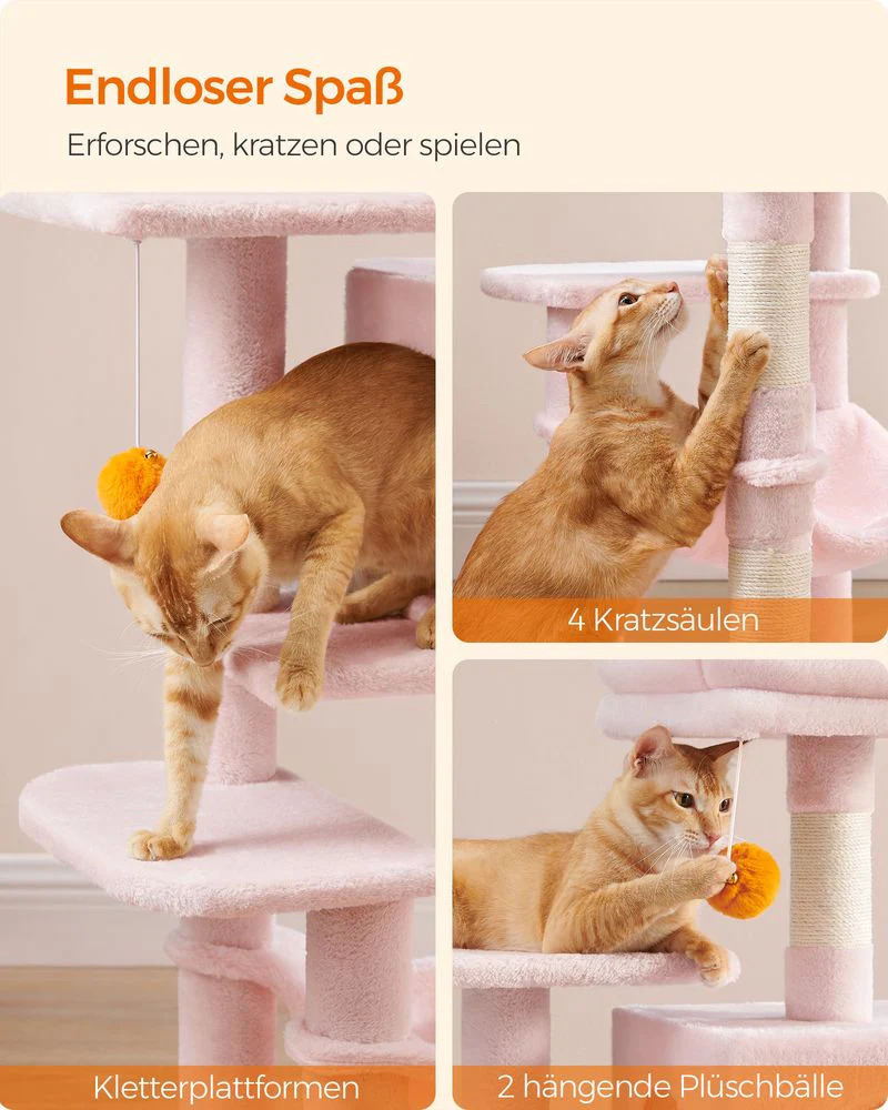 Compacte Krabpaal Van – Kattenboom met Hangmat, Krabpalen en Speelballen Voor Meerdere Katten - Image 12