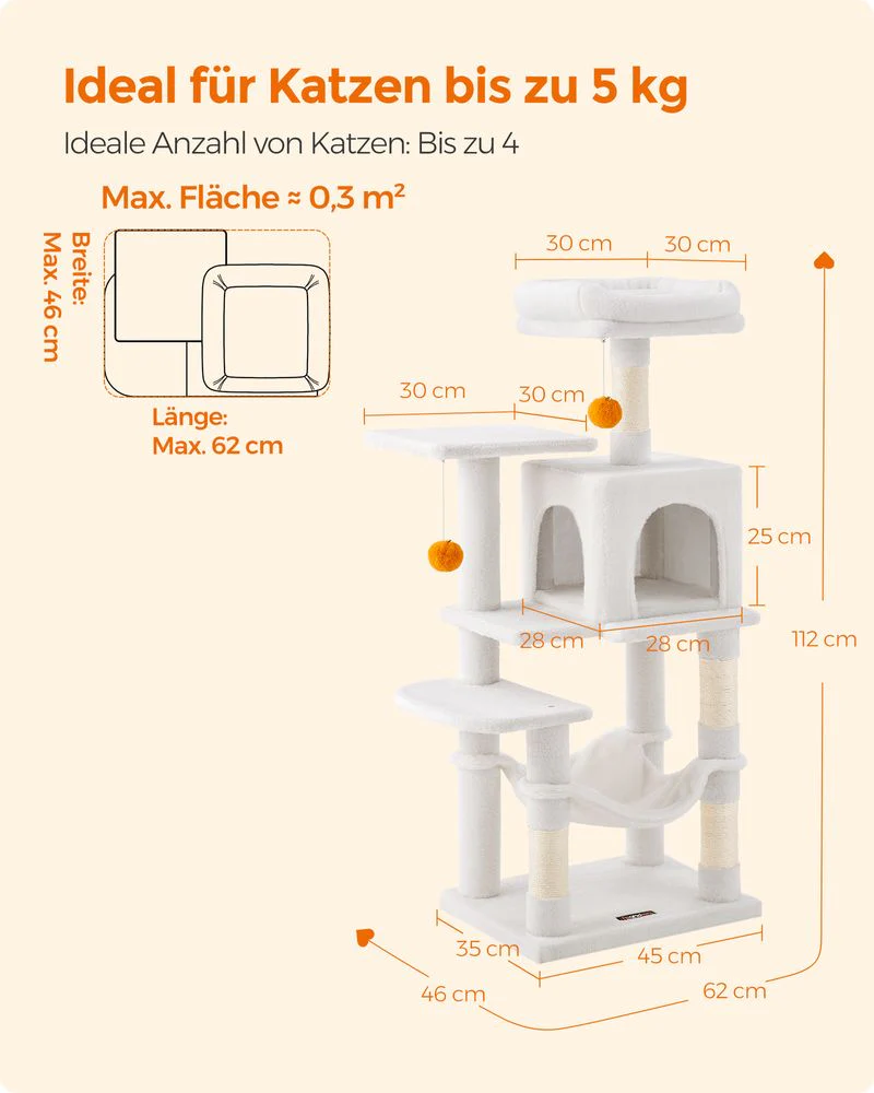 Compacte Krabpaal Van – Kattenboom met Hangmat, Krabpalen en Speelballen Voor Meerdere Katten - Image 16