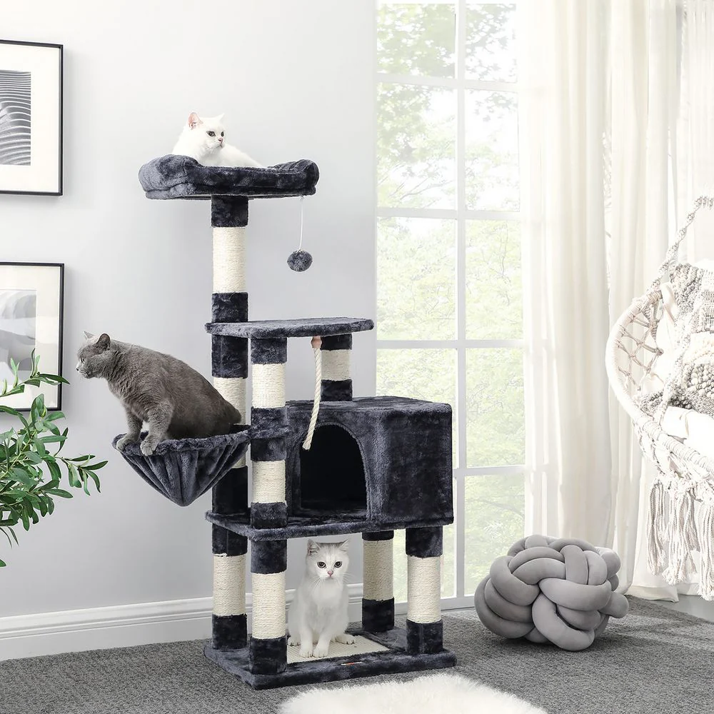Compacte Krabpaal Van – Kattenboom met Hangmat, Krabpalen en Speelballen Voor Meerdere Katten - Image 22