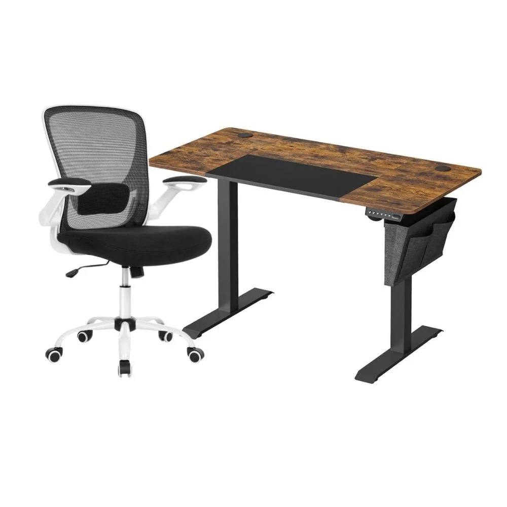 Complete Werkplek Budget - Elektrisch Zit-Sta Bureau + Ergonomische Bureaustoel - In Hoogte Verstelbaar Bureau - Thuiswerkplek