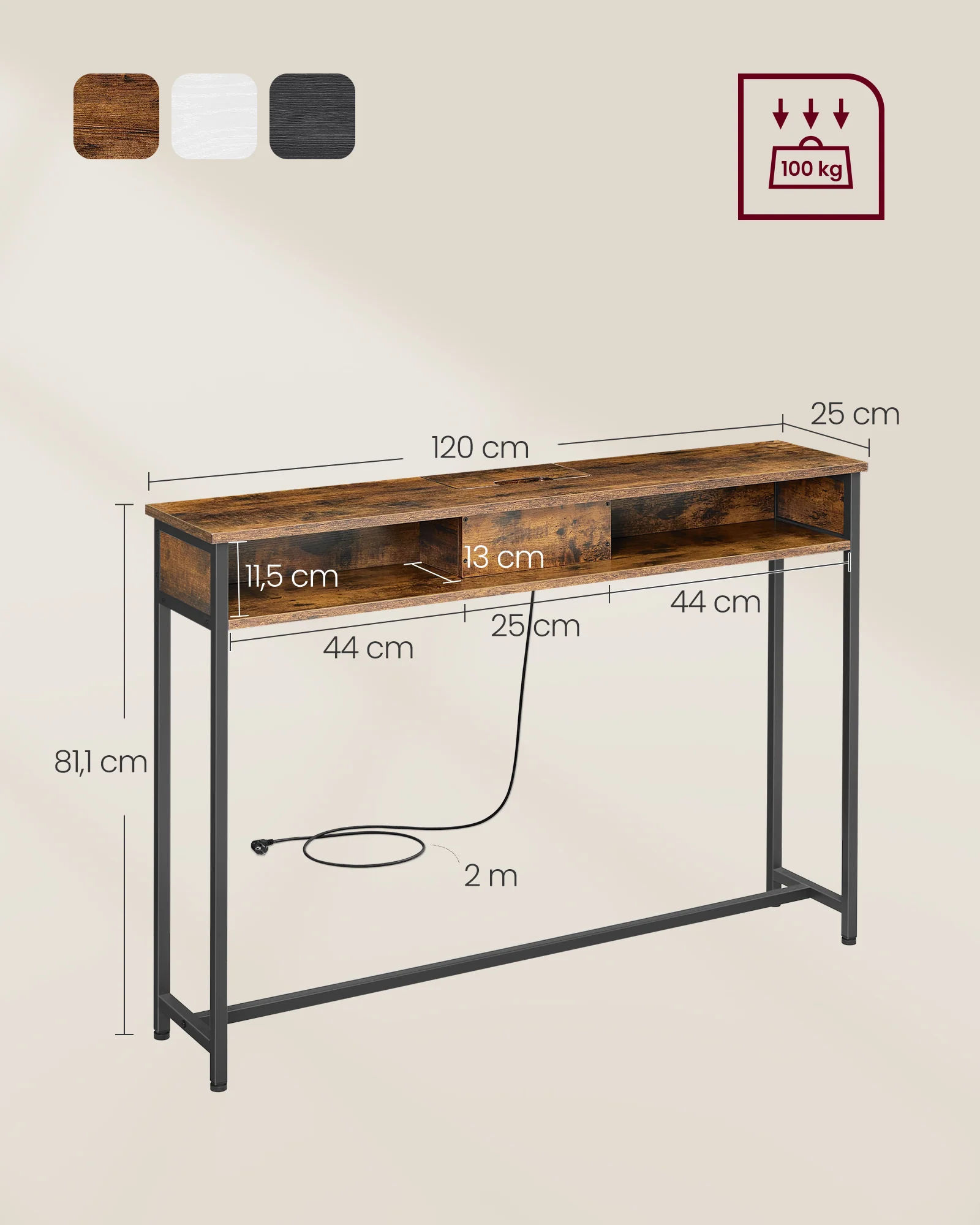 Consoletafel – Met Geïntegreerde Stopcontacten – Ruimtebesparend – 2 Vakken - Image 5
