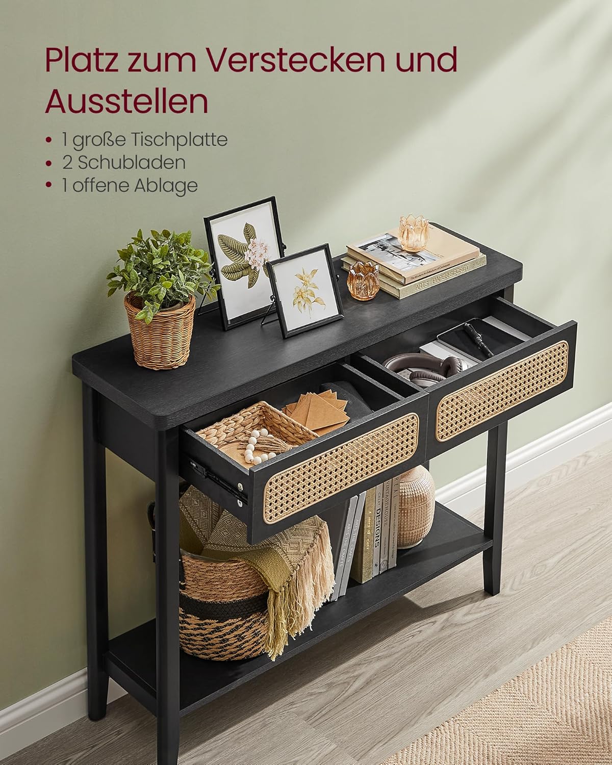 Consoletafel met Lades en Rattan Front – BOHO Wandtafel - Modern Design – 100 cm Breed - Image 7