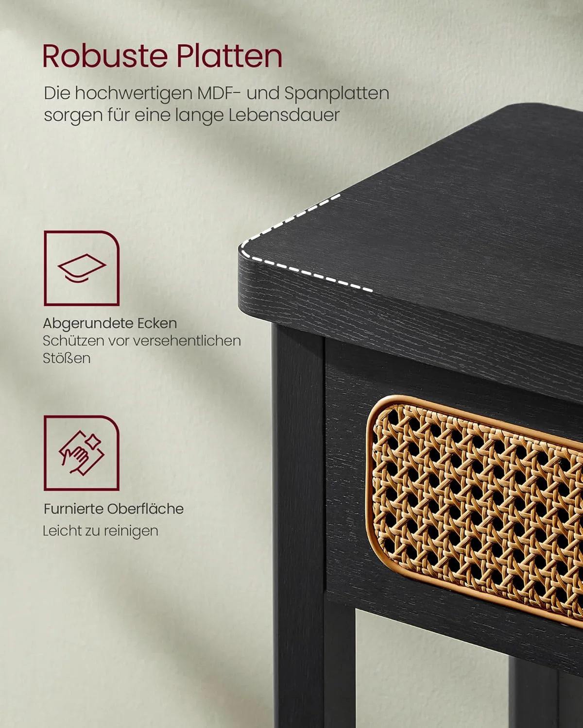 Consoletafel met Lades en Rattan Front – BOHO Wandtafel - Modern Design – 100 cm Breed - Image 8