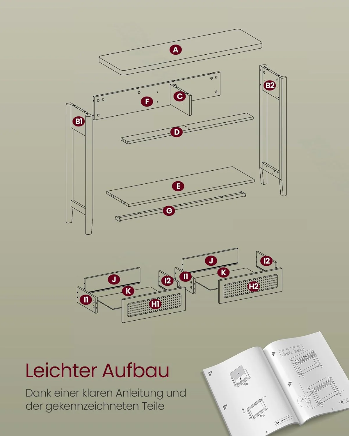 Consoletafel met Lades en Rattan Front – BOHO Wandtafel - Modern Design – 100 cm Breed - Image 9