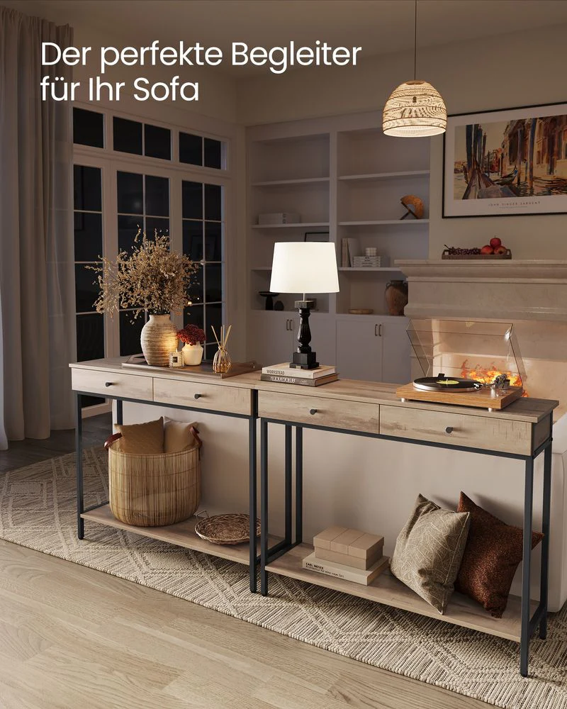 Consoletafel met Lades – Industrieel Design – 100 cm Breed – Vintage Bruin en Zwart Staal - Image 5