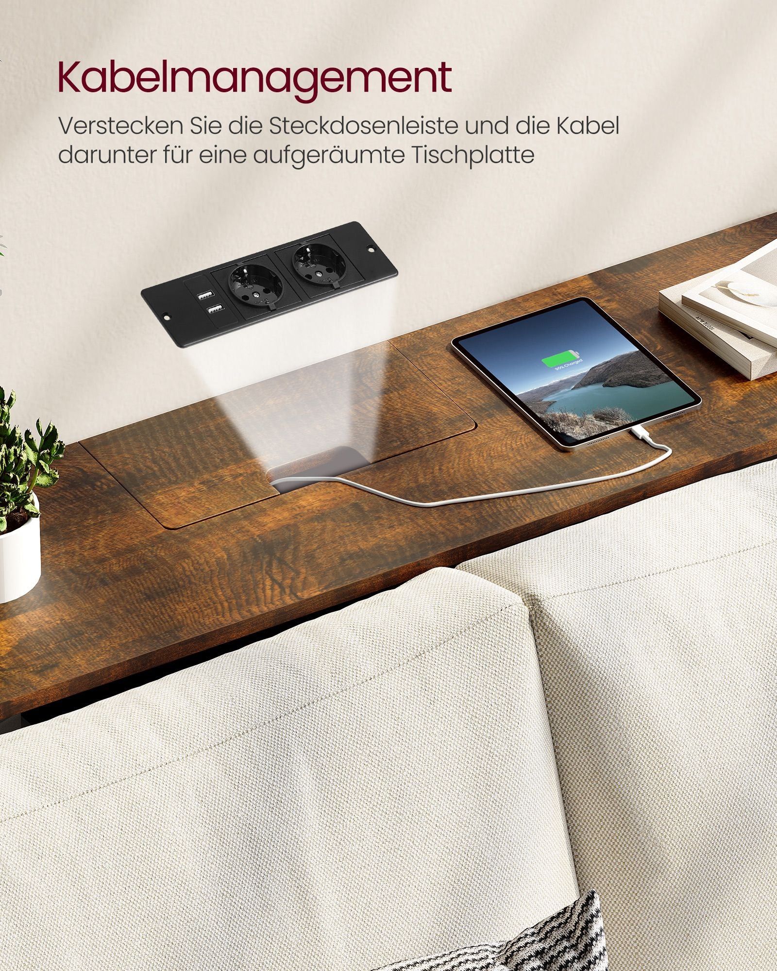 Consoletafel met Stopcontacten en USB – Industrieel Design – 120 cm Breed – Slim en Functioneel - Image 3