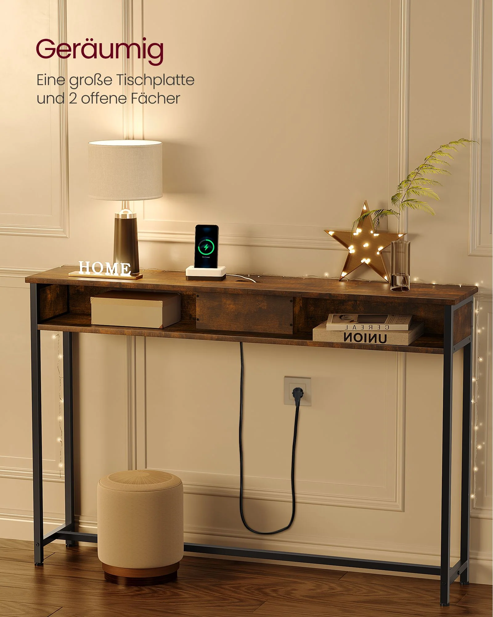 Consoletafel met Stopcontacten en USB – Industrieel Design – 120 cm Breed – Slim en Functioneel - Image 4