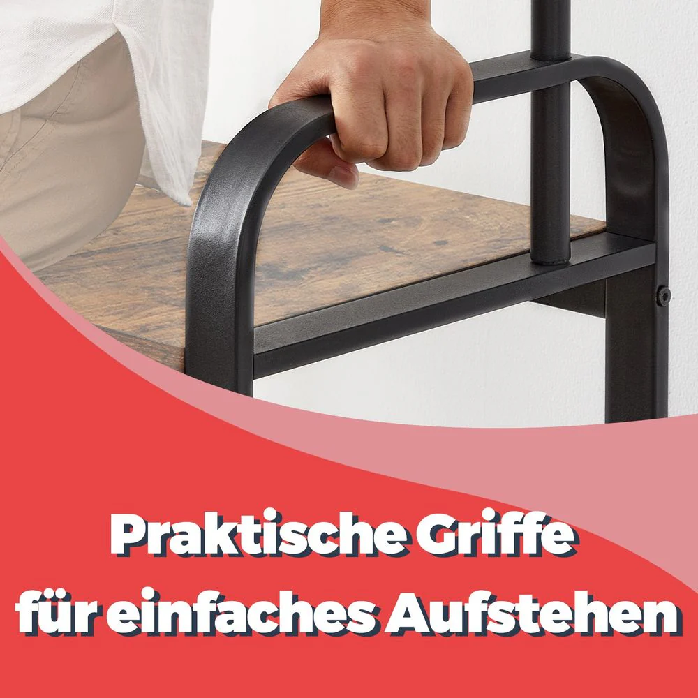 4-in-1 Garderoberek met Kapstok, Kledingstang, Zitbank en Schoenenrek – Industriële Stijl, Stevig Staal en Hout - Image 15