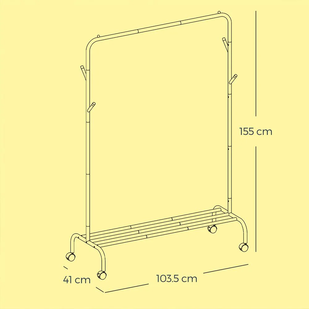 Verrijdbare Kledingstandaard met Haken en Legplank – Stabiel Staal - 50 kg Draagvermogen - Image 6