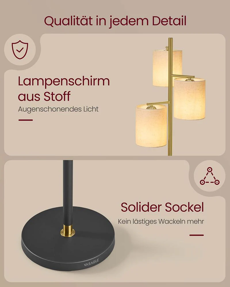 Dimbare Staande Lamp met Stoffen Lampenkap – Inclusief LED-Lampen – Goud-Zwart - Image 5