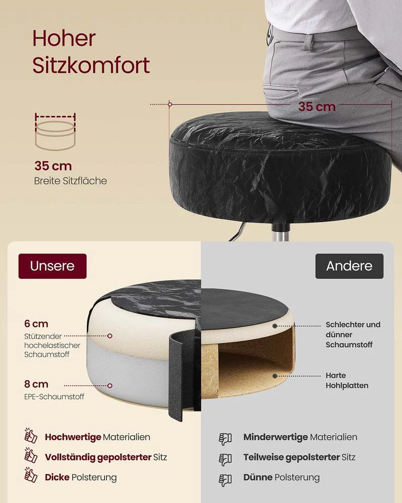 Draaibare Make-up kruk – Verstelbare Hoogte – Elegant PU-Design – Ø 35 cm – Gletsjerpatroon - Image 5