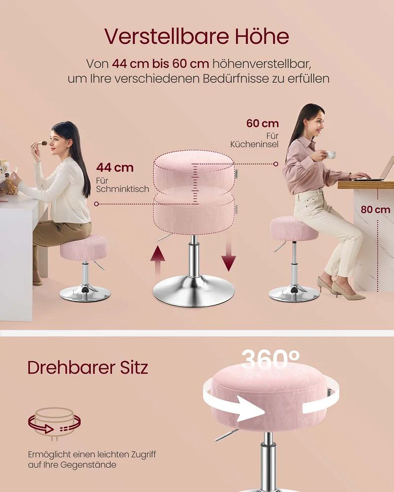 Draaibare Make-up kruk – Verstelbare Hoogte – Elegant PU-Design – Ø 35 cm – Gletsjerpatroon - Image 6