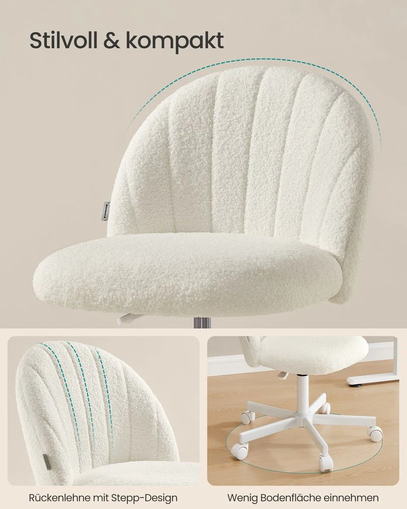 Draaistoel – Compact Ontwerp – Fleece Bekleding – In Hoogte Verstelbaar – 360° Wielen – Ergonomische Rugleuning - Image 5
