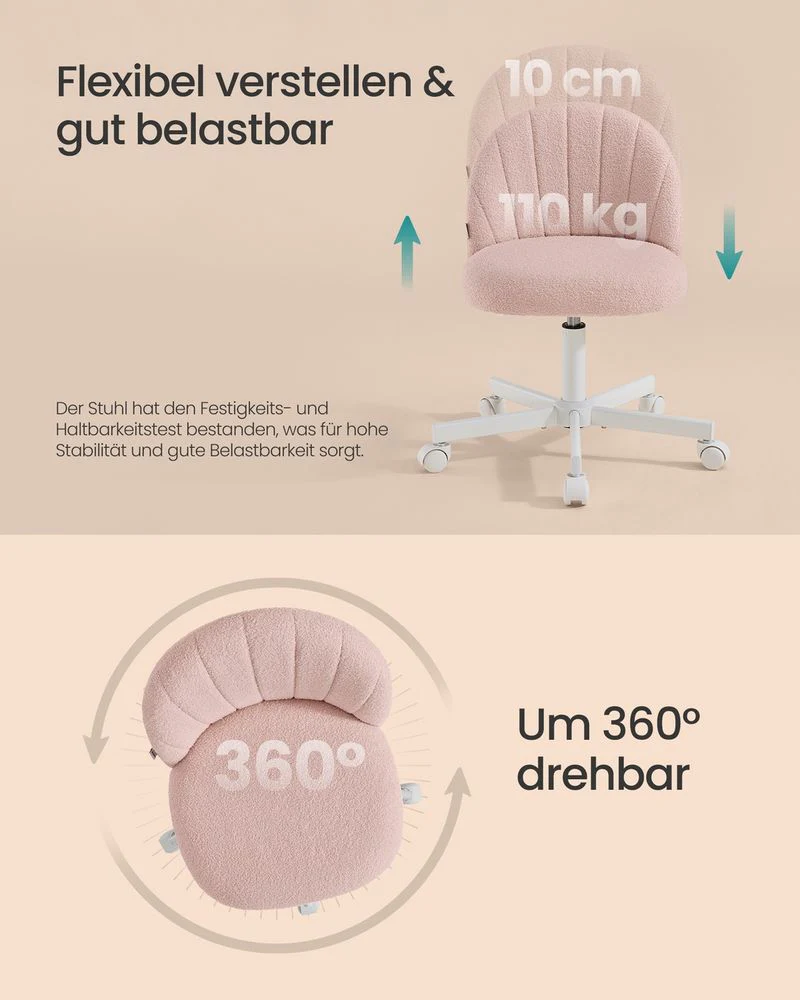 Draaistoel – Compact Ontwerp – Fleece Bekleding – In Hoogte Verstelbaar – 360° Wielen – Ergonomische Rugleuning - Image 7