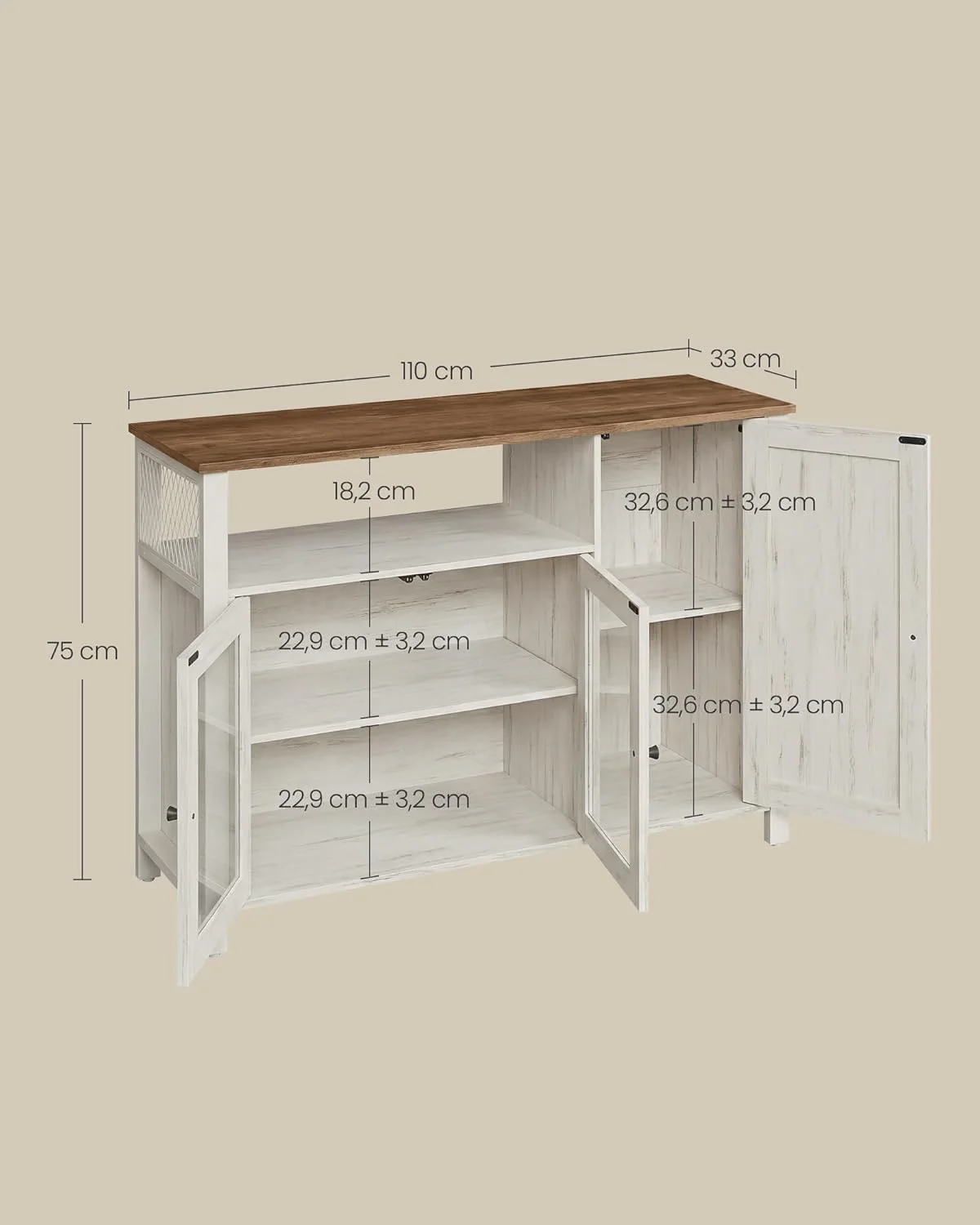 Dressoir – Keukenkast Met 3 Deuren – Opbergkast Voor Woonkamer, Eetkamer Of Keuken – Landelijke Stijl – 110 cm Breed - Image 4