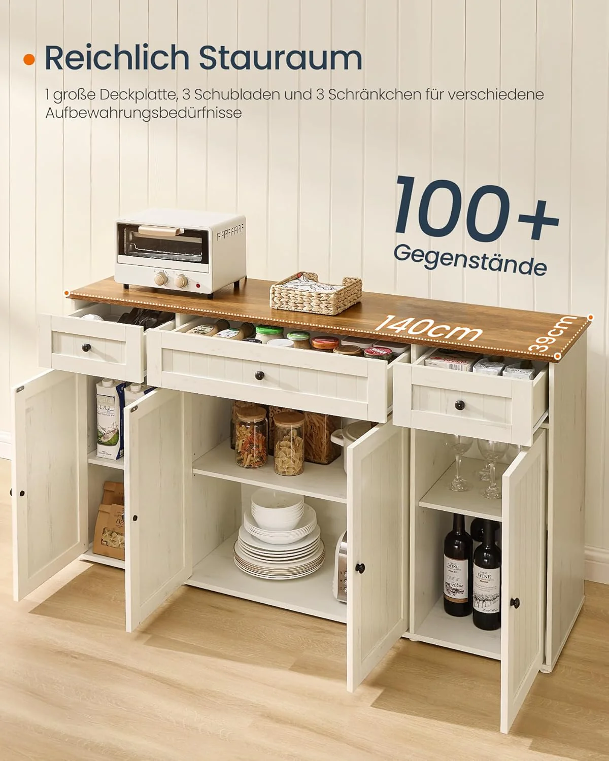 Dressoir – Keukenkast Met Werkblad En Verstelbare Planken – Wit En Honingbruin – Montage Zonder Gereedschap - Image 5