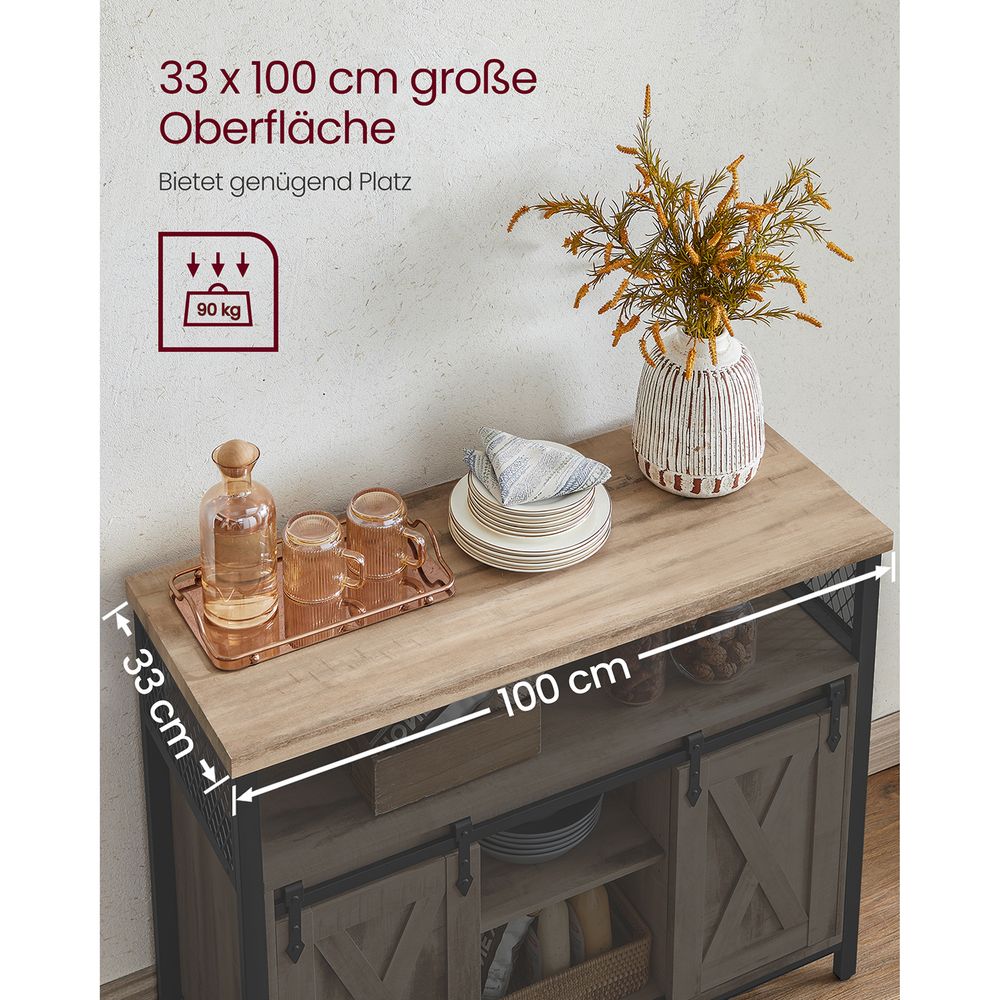 Dressoir met Schuifdeuren - Kast 100 cm breed - Vintage Bruin & Zwart - Image 11