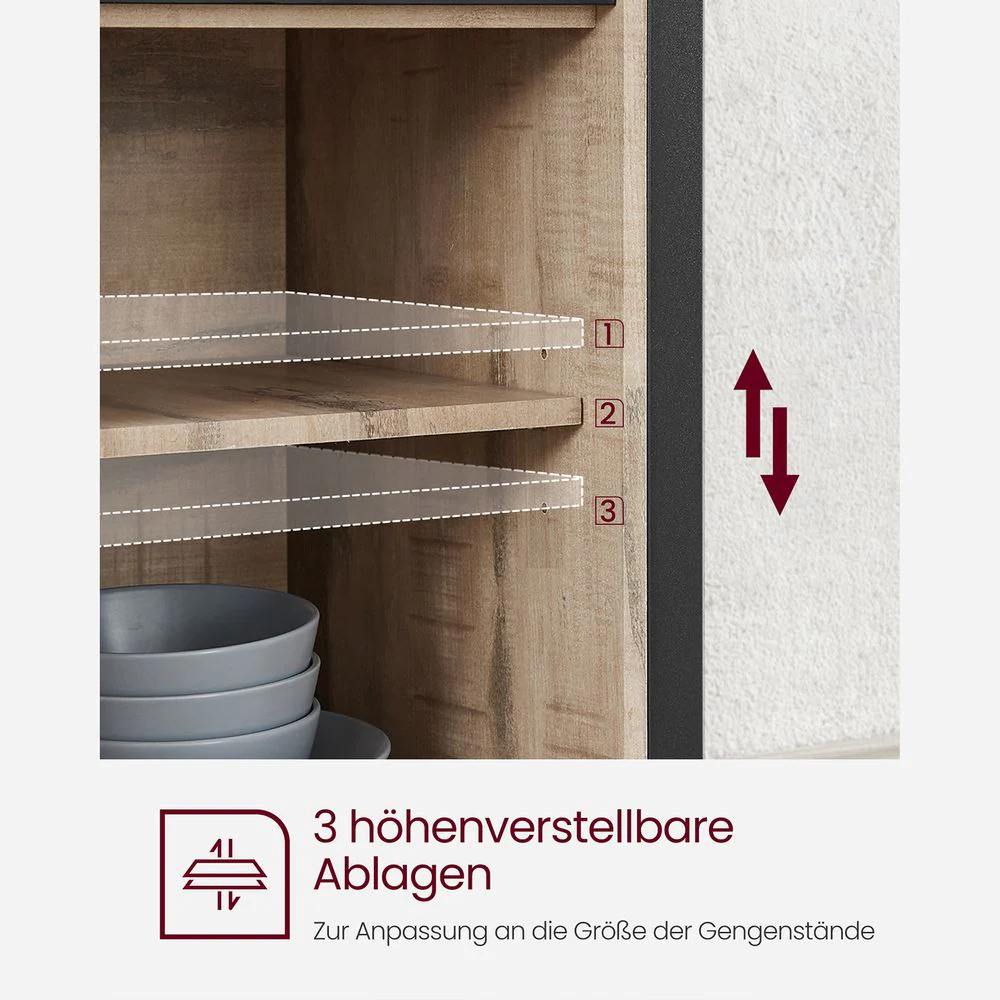Dressoir met Schuifdeuren - Kast 100 cm breed - Vintage Bruin & Zwart - Image 12