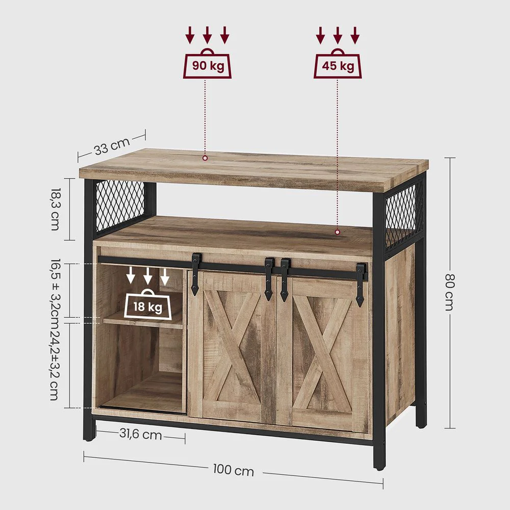 Dressoir met Schuifdeuren - Kast 100 cm breed - Vintage Bruin & Zwart - Image 13