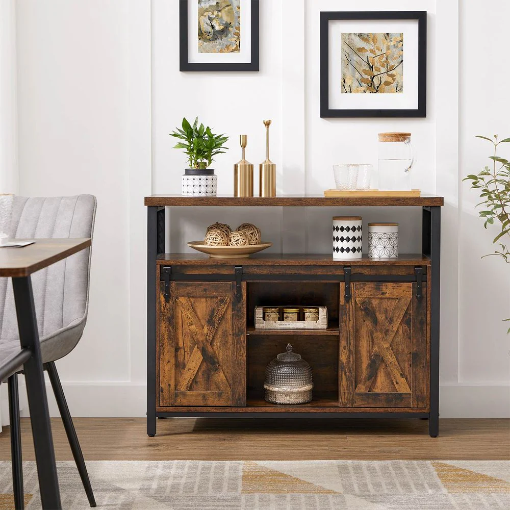 Dressoir met Schuifdeuren - Kast 100 cm breed - Vintage Bruin & Zwart - Image 6