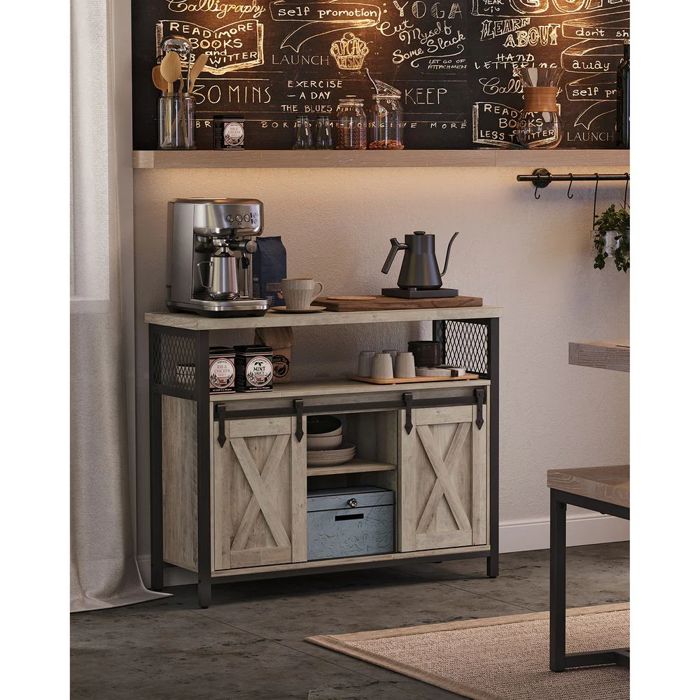 Dressoir met Schuifdeuren - Kast 100 cm breed - Vintage Bruin & Zwart - Image 7