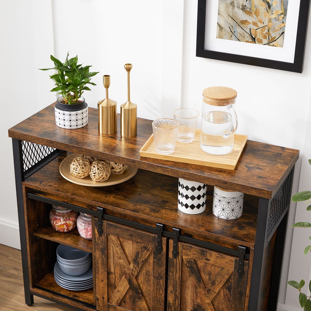 Dressoir met Schuifdeuren - Kast 100 cm breed - Vintage Bruin & Zwart - Image 8