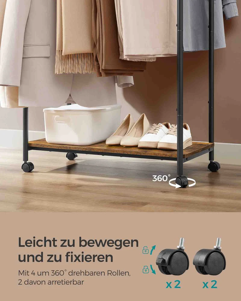 Dubbel Kledingrek op Wielen – Industrieel Kledingrek met Schoenenplank – 100 kg Draagvermogen - Image 6