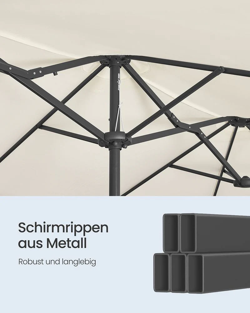 Dubbele Parasol 394 x 200 cm – UV-bescherming UPF 50+ – Met Kurkelslinger – Beige of Grijs - Image 10