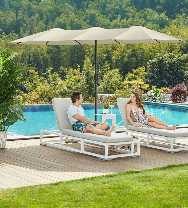 Dubbele Parasol 394 x 200 cm – UV-bescherming UPF 50+ – Met Kurkelslinger – Beige of Grijs - Image 6