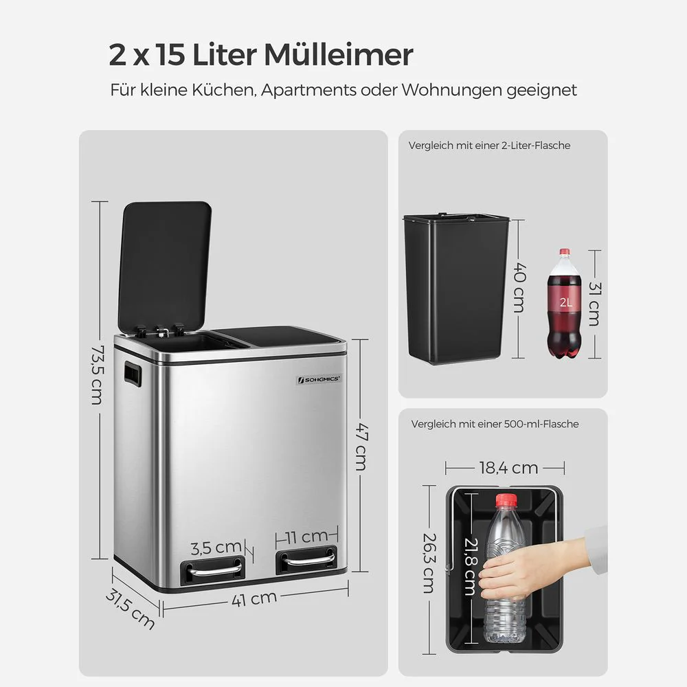 Dubbele Pedaalemmer met Voetpedalen - Prullenbak 30L - Image 10