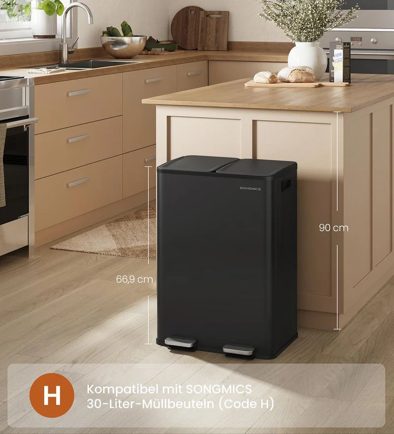 Dubbele Prullenbak 2 x 30L – Staal – Met Pedalen & Uitneembare Binnenemmers - Image 4