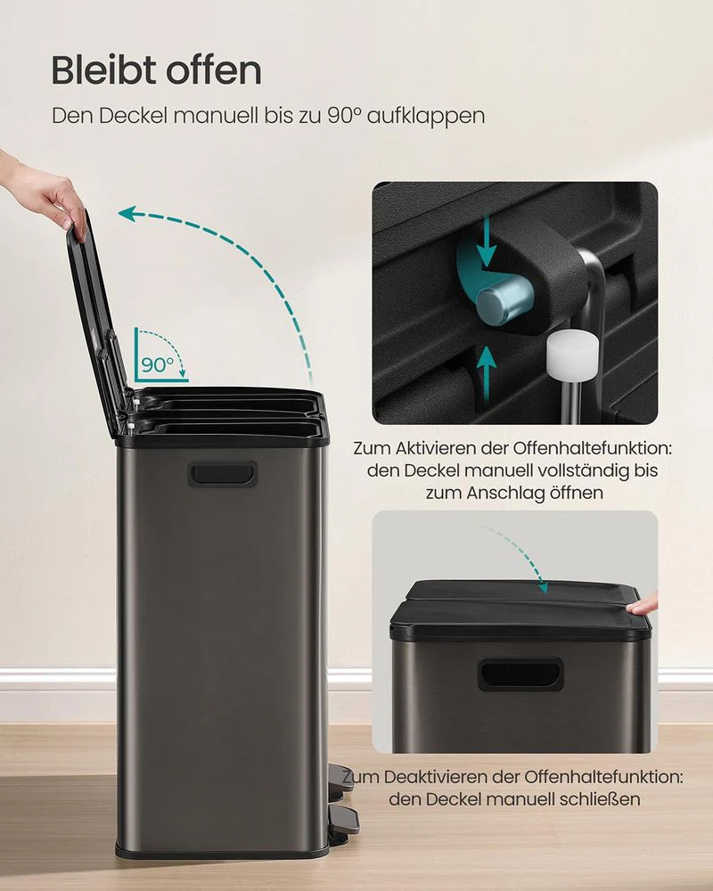 Dubbele Prullenbak 2 x 30L – Staal – Met Pedalen & Uitneembare Binnenemmers - Image 7