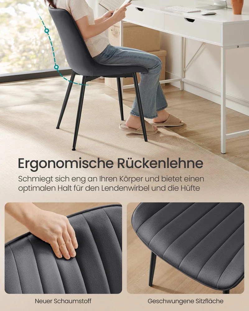 Eetkamerstoel Set Van 2 – Ergonomisch Ontwerp – Comfortabele Bekleding – Stalen Poten - Image 7