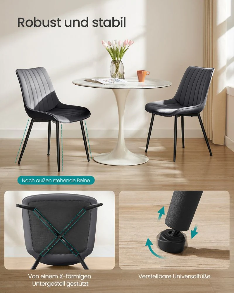 Eetkamerstoel Set Van 2 – Ergonomisch Ontwerp – Comfortabele Bekleding – Stalen Poten - Image 8